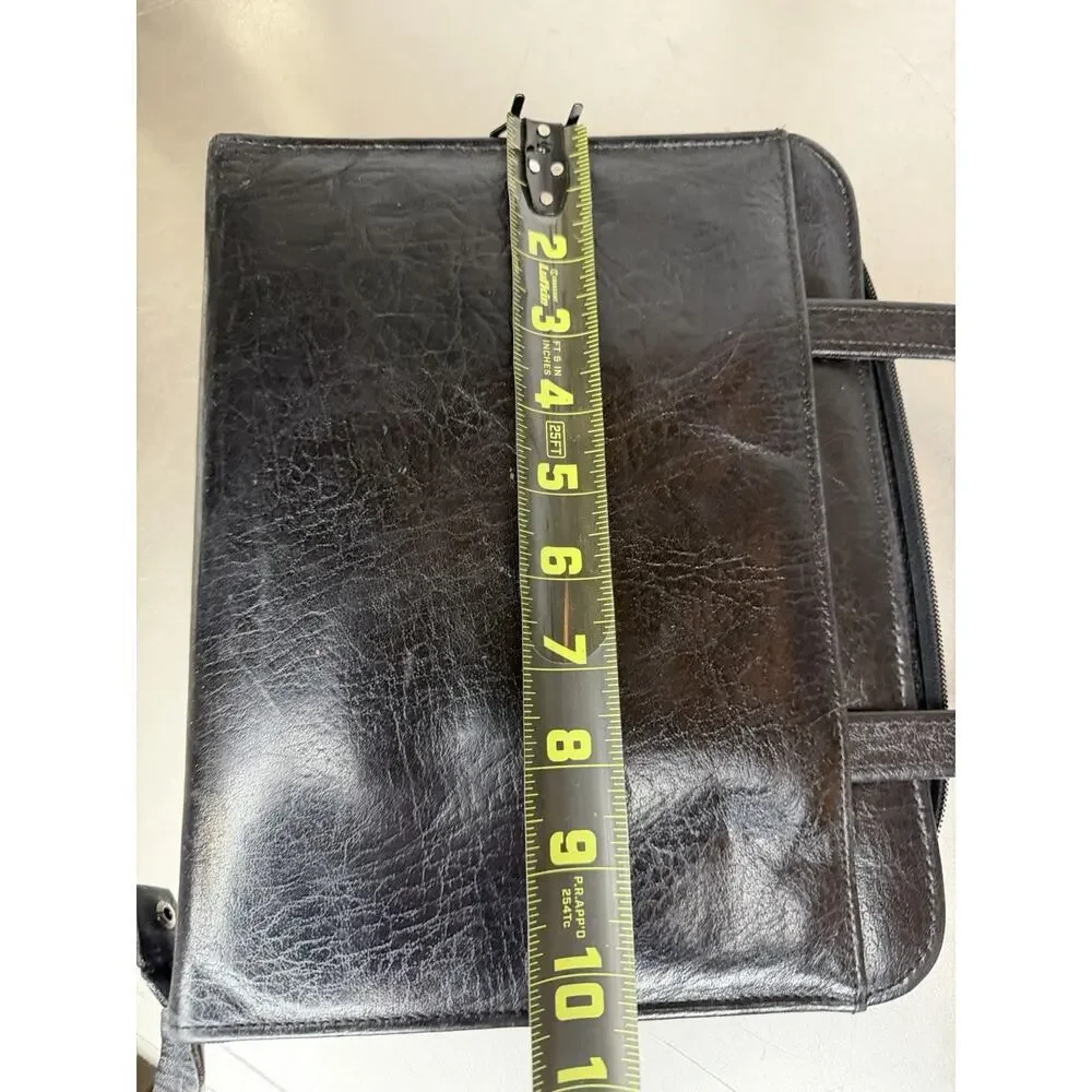 Vintage Full Grain Leather Planner Classic Black Handles Full Zip Organizer
